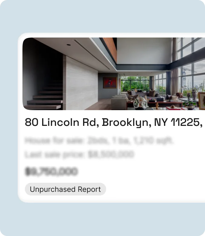 Property card for 80 Lincoln Rd, Brooklyn, labelled Unpurchased Report